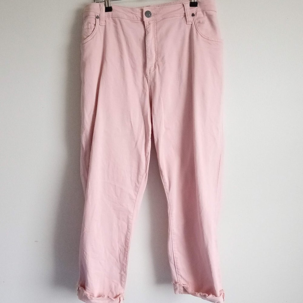 KUT Cut from the Kloth Amy Crop Straight Leg Roll Up Hem Pink Stretch Pa…